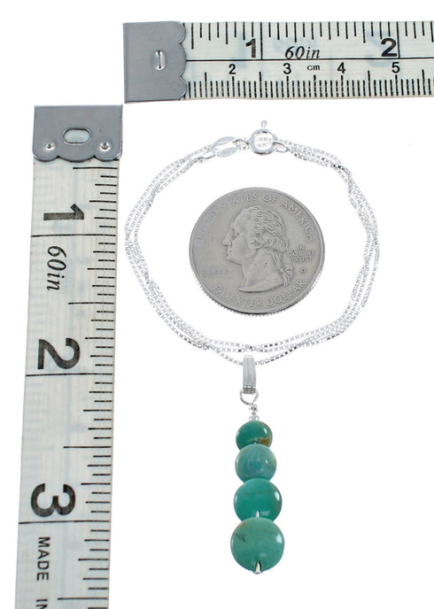 Navajo Sterling Silver Turquoise 16" Box Chain Pendant Necklace Set AX128055